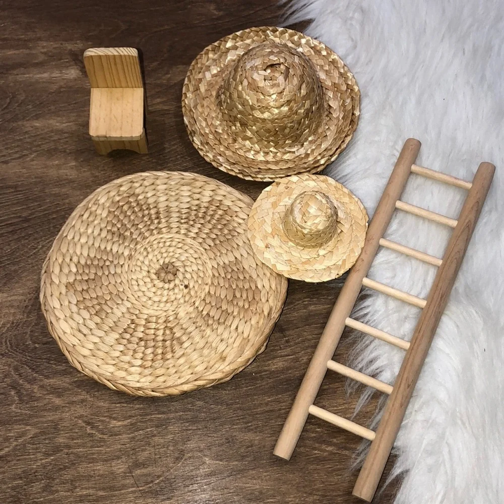 5 piece boho wicker/rattan wooden decor set